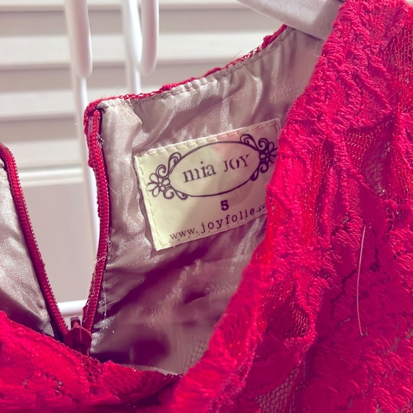 Festive Joyfolie Red Lace & Nude Tulle High Low Dress. - Picture 3 of 3